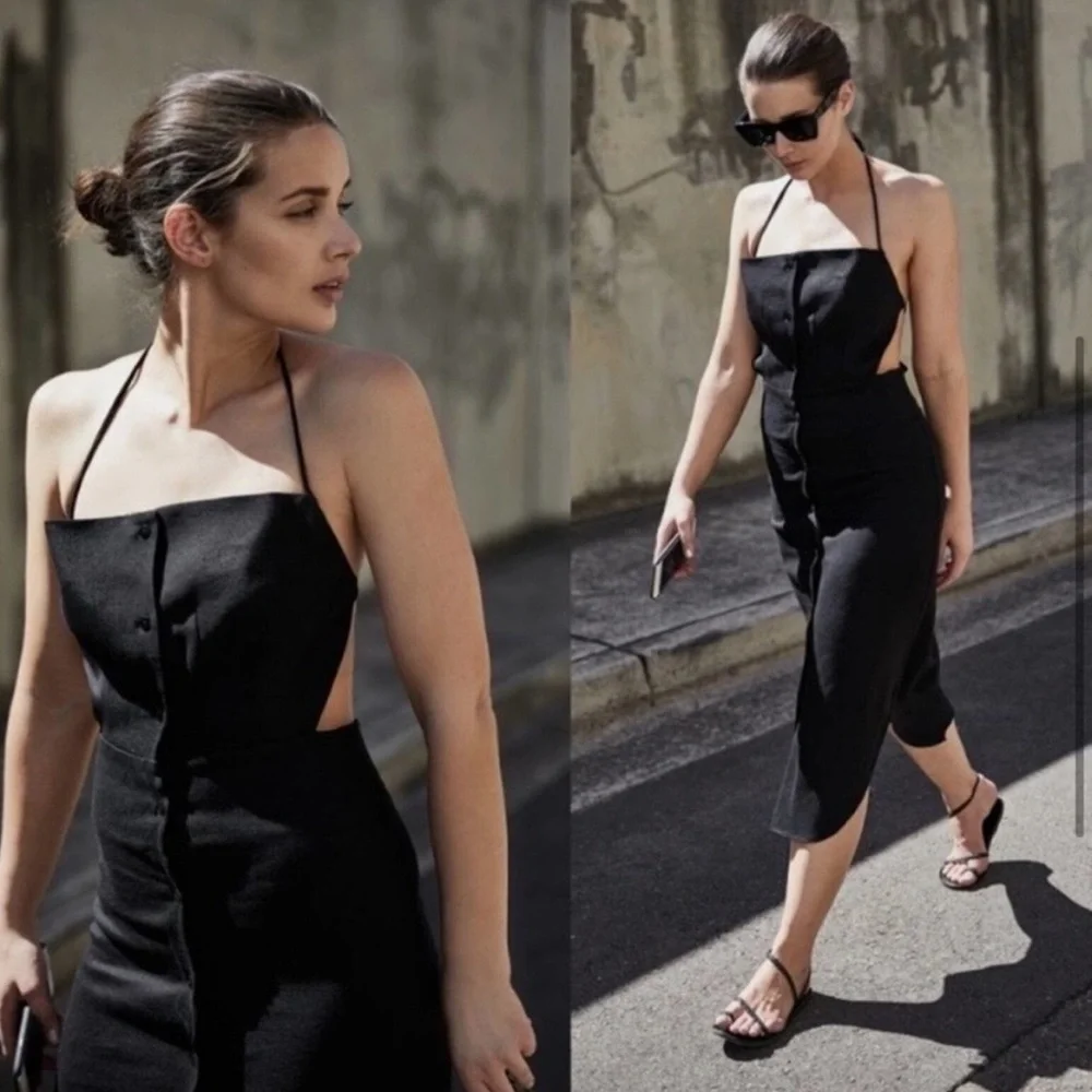 New! Reformation Manon Black Halter Button Down Dress 🖤 size 2 - Picture 3 of 9